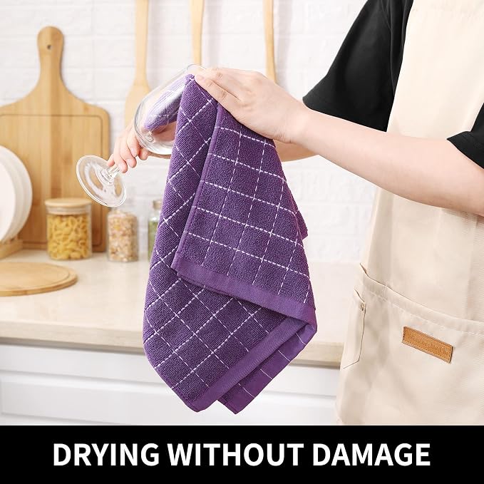 Homaxy 100% Cotton Terry Kitchen Towels, 12 Pack, Purple | Ultra Soft and Absorbent Dish Towels for Kitchen, Suitable for Drying and Washing Dishes