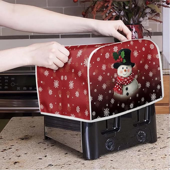 Christmas Snowflake Print Two Slice Toaster Cover Kitchen Small Appliance Covers Kitchen Decoration Microwave Oven Dustproof Cover Keep From Dirty Stain