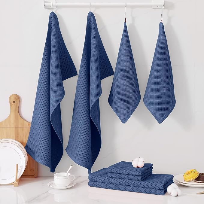 Homaxy 10 Pack 100% Cotton Kitchen Towels and Dishcloths Set, Navy Blue | 12 x 12 Inches and 13 x 28 Inches Kitchen Towels Set, Ultra Soft Absorbent Dish Cloths for Washing Dishes