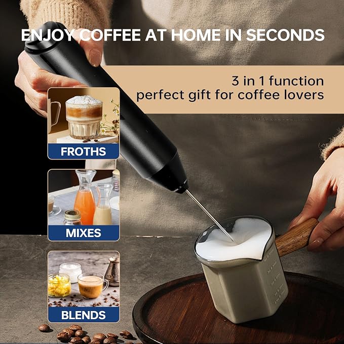 YSSOA Electric Milk Frother Handheld with Stainless Steel Stand Battery Operated Whisk Drink Mixer for Coffee, Frappe, Latte, Matcha, Hot Chocolate, Mini Hand Blender