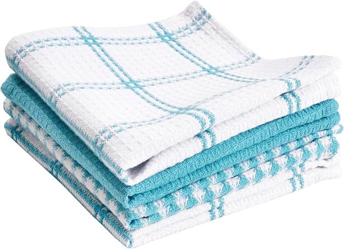 T-Fal Premium Waffle Dish Cloths: Highly Absorbent, Super Soft Long Lasting - 100% Cotton, 12"x13" Towel for Cleaning & Drying, (4-Pack), Breeze