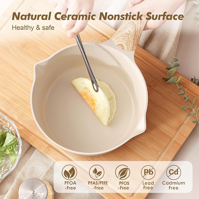 SENSARTE Ceramic Nonstick Sauce Pan with Lid, 2.0 Quart Small Saucepan, White Cooking Pot with Stay Cool Handle, Non toxic Kitchen Sauce Pot, Non stick Small Pot, Induction Pot, PFOA PTFE PFAS Free