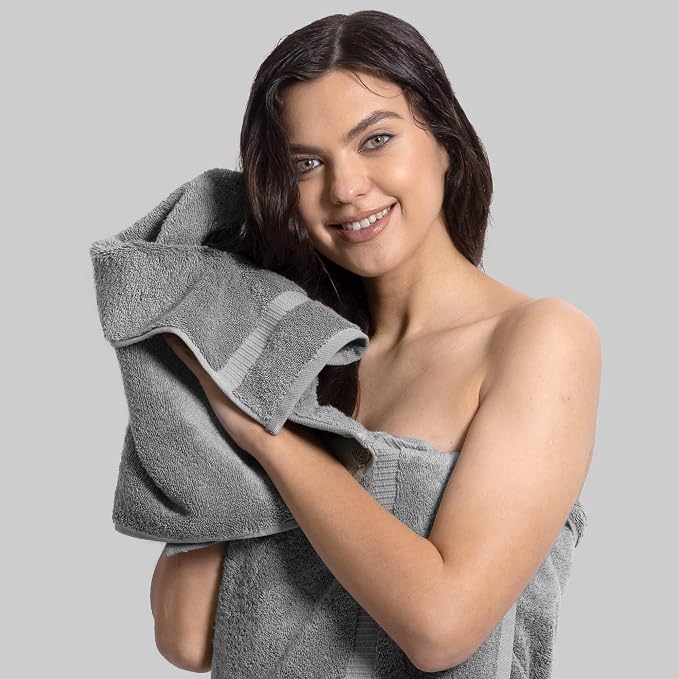 Chakir Turkish Linens Personalized 3 Piece Towel Set, 100% Cotton Luxury Turkish Towels for Bathroom, Soft Absorbent Towel Set with Bath Towel Hand Towel and Washcloth, Gray