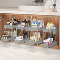 4-Pack 2-Tier Under Sink Organizer with Pull Out Drawers | Multi-use kitchen & bathroom storage. Includes hanging hooks and cups. Gray, space-saving cabinet design. 12.8 Inch