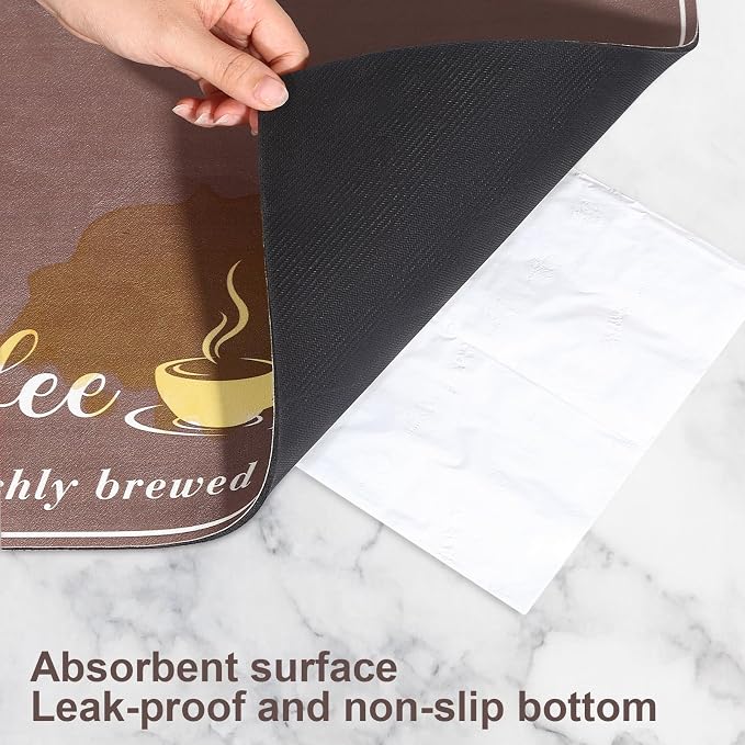 CooRug Fashion Coffee Mat, Dish Drying Mat 16" x 24" Brown | Hide Stain, Absorbent, Coffee Bar Accessories, Heat Resistant, Non-slip, Eco-friendly, Easy to Clean