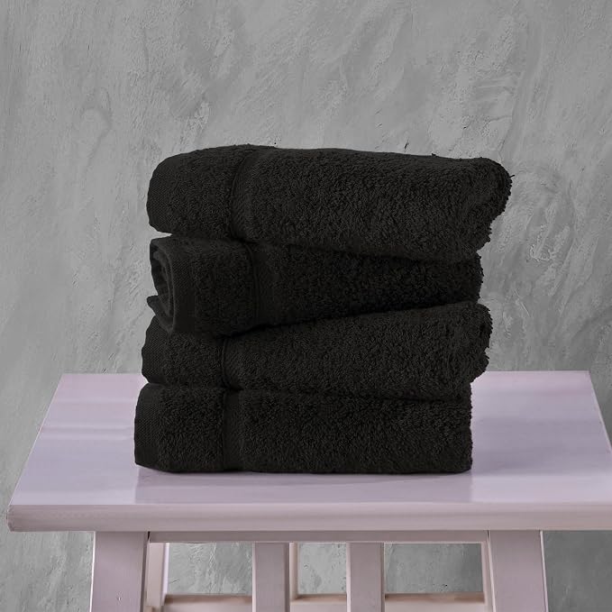 Hawmam Linen Luxury Cotton Washcloths 13x13 Inch - Large Hotel Spa Bathroom Face Towel | 12 Pack | Black