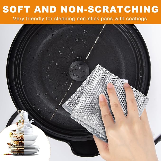 20 Pcs New Upgrade 3-Layer Metal Dish Cloth, 7.87x7.87 Inch Cleaning Cloth | No Scratches Wire, Reusable Multipurpose Wire Dishwashing Rag for Kitchen Cleaning Cloths,Sinks,Dishes,Stove Top, Dimensions