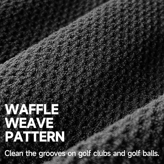 2 Pack Golf Towels with Club Brush, Microfiber Waffle Cleaning Set | Waffle pattern microfiber for strong water absorption, cleans clubs & balls, 2 towels + 1 brush, ideal for golfers