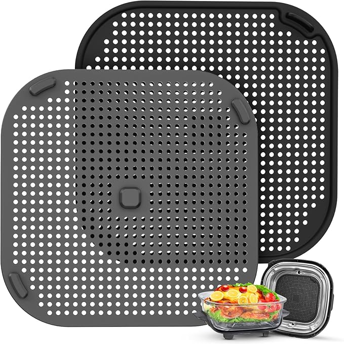 2 PCS Silicone Splatter Shield for Ninja Crispi Replacement Parts,BlackGrey | Heat-Resistant Silicone Construction, Prevents Oil Splattering,Safeguards Kitchen Surfaces,Durable Reusable Accessory