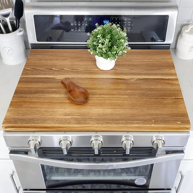 Hanobe 30” Wood Noodle Board Electric Gas Stove Cover | Large Wooden Stove Top Boards with Handles for Home Kitchen RV