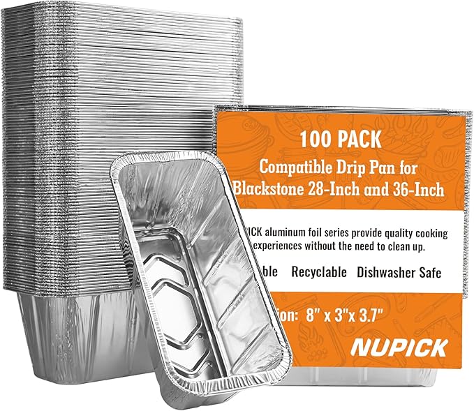 NUPICK Grease Cup Liners for Blackstone 17"/28"/36" Griddle | Drip Pan Liners for Blackstone 5017, Disposable Aluminum Foil Drip Pan Liner, 100 Pack