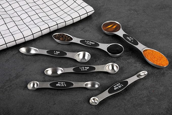 Magnetic Measuring Spoons Set Stainless Steel Dual Sided Stackable Teaspoon | Tablespoon for Measuring Dry and Liquid Ingredients