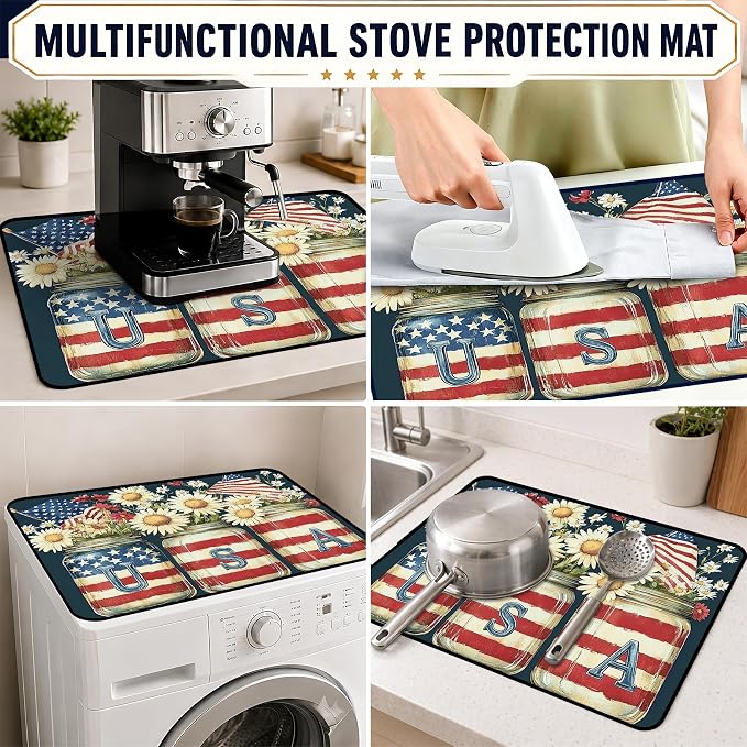 Patriotic Electric Stove Top Cover | Heat Resistant Glass Cooktop Protector for Kitchen Ceramic Countertops, Multiuse Stove Cover and Dish Drying Mat