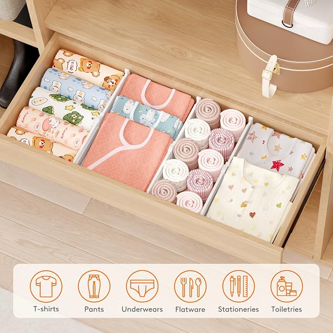 Lifewit 5 Pack 4" High Drawer Dividers, Adjustable Drawer Organizer Clothes | 10.5"-16.5" Expandable White Plastic Separators for Dresser, Kitchen, Cabinet, Nursery, Office, Socks & Underwear Storage