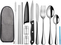 Logcow Travel Utensils with Case,Reusable Utensils,Portable Travel Camping Cutlery Set,Stainless Steel Flatware Set,Lunch Boxes Workplace Camping School Picnic (Sivler)