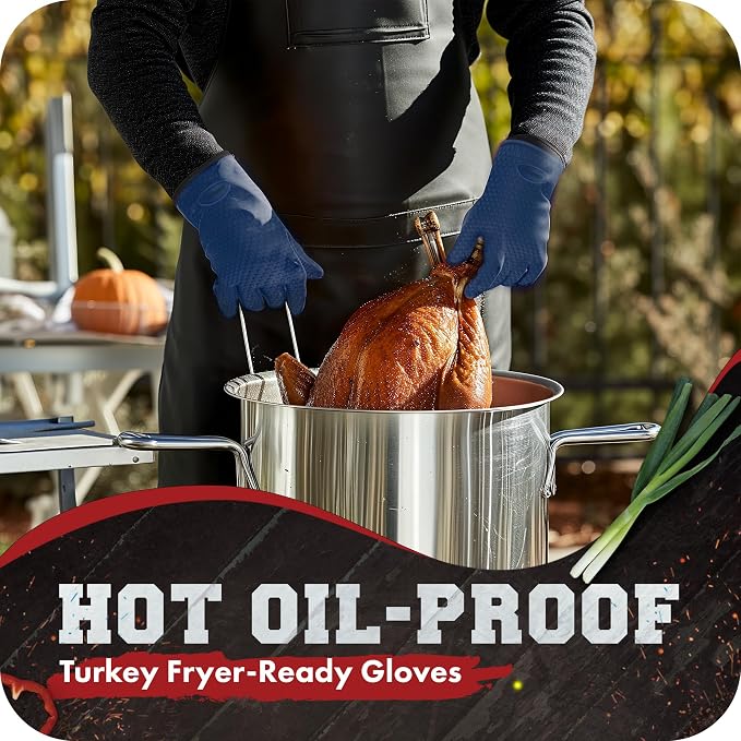 KITCHEN PERFECTION XL Silicone Smoker BBQ Gloves -Heat Resistant Oven Mitts | Waterproof, 5-Finger Design For A Better Grip, for Pitmasters, Meat Smoking, Grilling, Cooking, Frying Turkey | Grill Gift