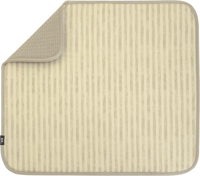 S&T INC. Dish Drying Mat, 16" x 18", Large, Distressed Lines | Absorbent Microfiber, Kitchen Counter Mat for Dishes, Utensils, Pots and Pans, Machine Washable