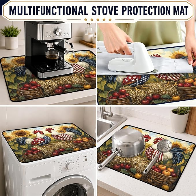 Patriotic Electric Stove Top Cover | Heat Resistant Glass Cooktop Protector for Kitchen Ceramic Countertops, Multiuse Stove Cover and Dish Drying Mat