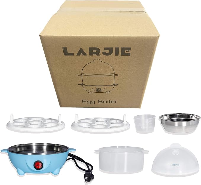 Electric Egg Boiler Cooker Rapid Poacher 7 or 14 Capacity Soft Medium Hard Boiled or Poached for Hard Boiled Scrambled Eggs or Omelets Steamed Vegetables Seafood w/Auto Shut Off Feature Blue