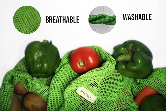 100% Cotton Set of 6 Fridge Bag | Eco-Friendly Natural Vegetables Bags for Fridge Storage & mesh net Vegetable Bag Fridge | Multi-Purpose Eco-Friendly Cotton mesh Bag (Neem Green)