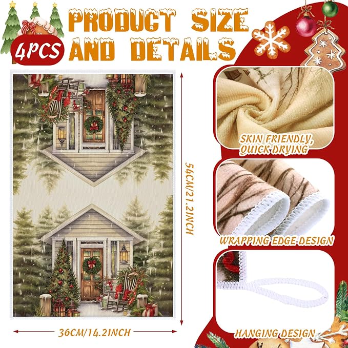 SiliFine 12 Pcs Christmas Kitchen Accessories Set Nutcracker Pot Holders Red Truck Oven Mitts Vintage Winter Church Kitchen Towels for Country Christmas Home Decorations, Cooking Baking Holiday Gifts