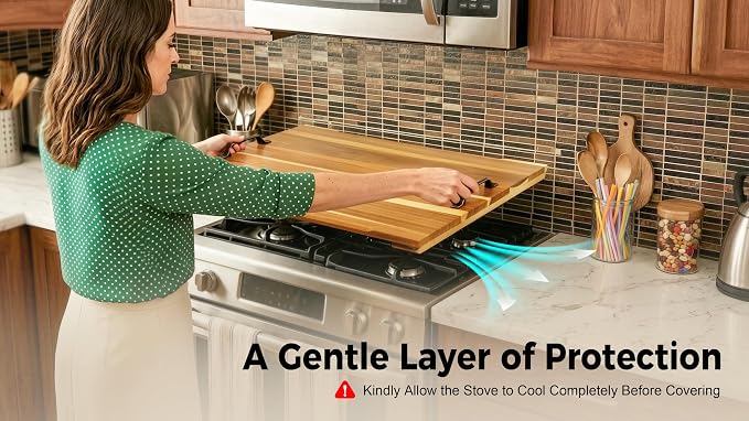 Gaialoop Noodle Board Stove Cover for Gas Stove with Handles, Acacia Wood | Acacia wood stovetop cover adds counter space, hides stains, elevates your kitchen and protects most 30" gas stoves