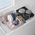 JASIWAY Pink Dish Drying Rack in Sink with Drainboard and Utensil Holder | Use Over the Sink or Counter, Stainless Steel Expandable Dish Drainer for Small Kitchen, Space Saving, Fast Drain, Rustproof