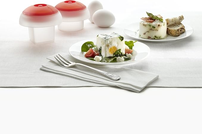 Lékué Microwave Ovo Egg Cooker | Set of 2 | x1 Round & x1 Square Egg Mold | Fast Egg Cooker in Pan or Microwave | Add Vegetables For Mini Omelets | Dishwasher Safe | Cooking Guide & Recipes Included