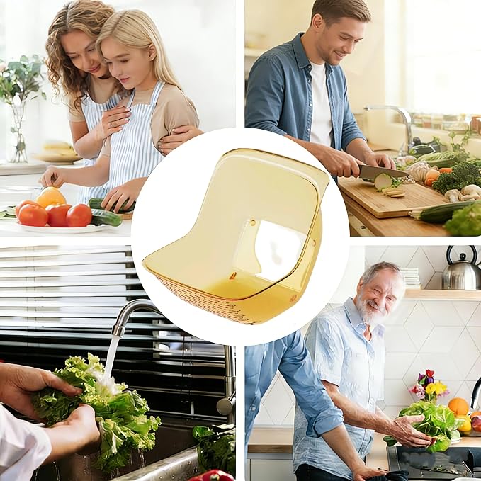 2 in 1 Rice Washer, Colander Strainer Baskets, 3 Pack Orange | Double-sided filter, Food Grade PET, Fruit Vegetable Soak Drain, Multipurpose Kitchen Countertop Draining Bowl