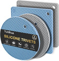 4 PCS Heat Resistant Silicone Trivet Mat for Hot Dishes, Hot Pots and Pans | Multipurpose Non-Slip Hot Pads Pot Holders for Kitchen Countertops Table, Food Grade Silicone & BPA Free, Blue/Grey