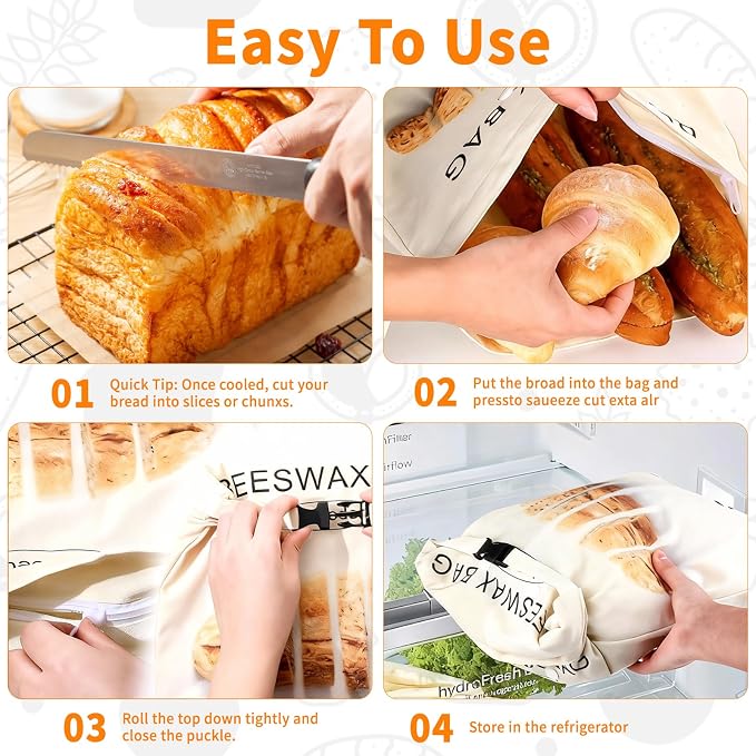 Cotton Beeswax Bread Bags for Sourdough Homemade with Zipper, Freezer-Friendly & Freshness Preservation, 2 Pack XL Natural Detachable Reusable Beeswax Lined Bread Bag Easy to Clean