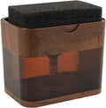 S&T INC. Dish Soap Dispenser and Sponge Holder, Plastic Walnut and Amber | Patented Design, Holds 13 Fluid Ounces, Sponge and Waterproof Labels Included, Non-Slip Feet