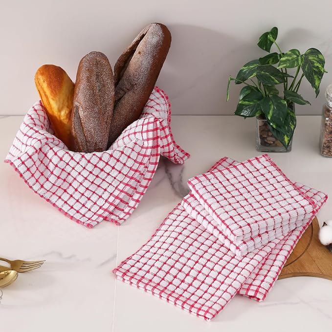 Homaxy Kitchen Towels and Dishcloths Set, Set of 8, Red | Cotton Terry Kitchen Dish Towels, Super Soft and Absorbent Dish Cloths, 16 x 25 and 12 x 12 Inches