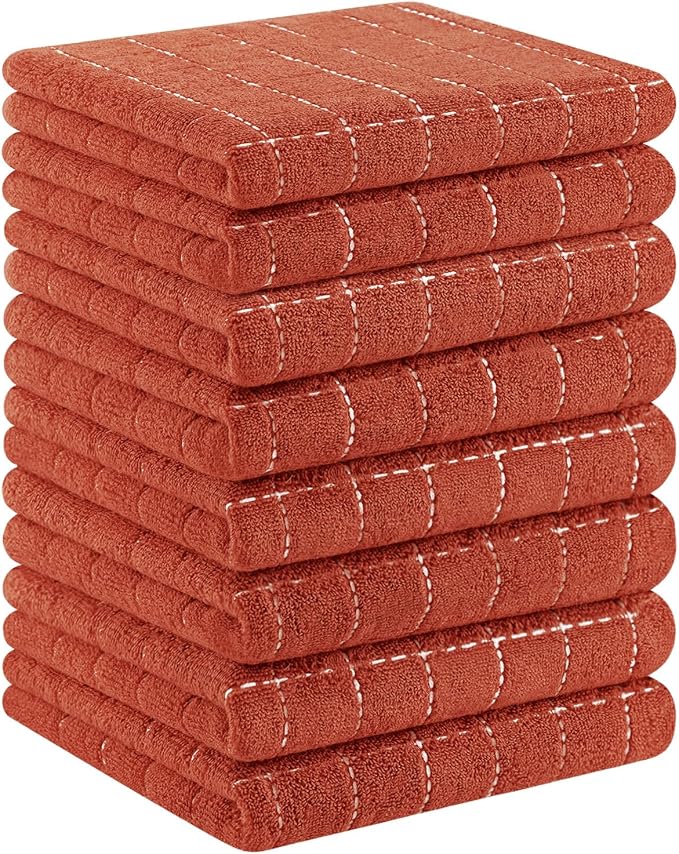 Homaxy 100% Cotton Terry Kitchen Dish Cloths, 8 Pack, Rust | Ultra Soft and Absorbent Dish Towels for Kitchen, Suitable for Drying and Washing Dishes