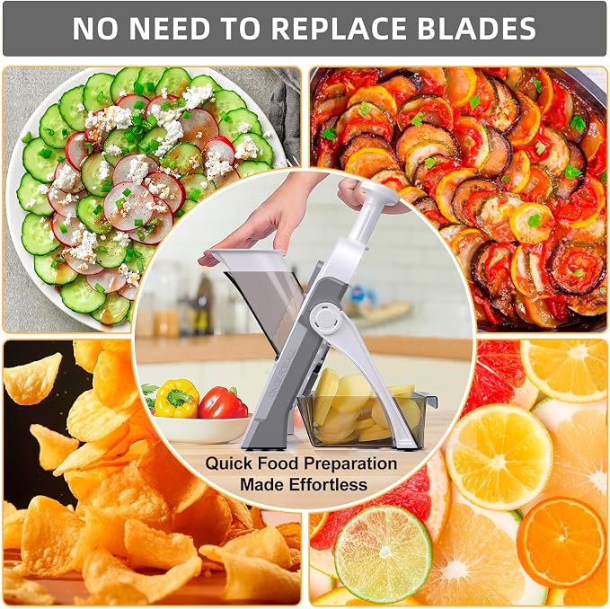 Safe Mandoline Slicer for Kitchen, Professional Vegetable Potato Slicer | 0.1-8 mm Adjustable Thickness, Food Chopper French Fry Cutte, Mandolin, Chopping Artifact Fast Veggie (just Slice, LightGray)