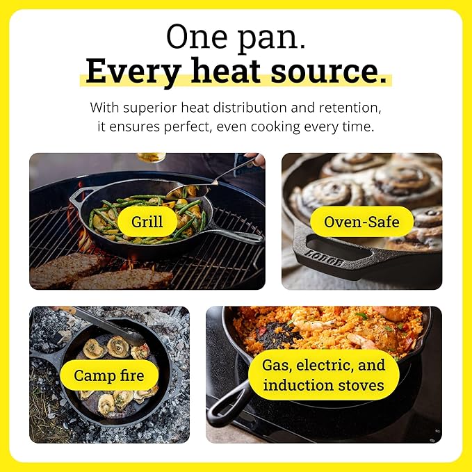 Lodge Seasoned Cast Iron Skillet 12 Inches - Quality Frying Pan for the Stove, Oven, Grill & Campfire - Includes Silicone Hot Handle Holder - Non-Toxic, Nonstick & Long-Lasting