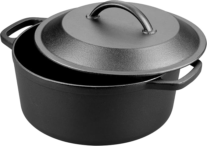 Pre-Seasoned Cast Iron Dutch Oven with Lid, Round and Dual Handles, for Stovetop, Camping, Grill, Induction, Electric, Black, 4.5qt