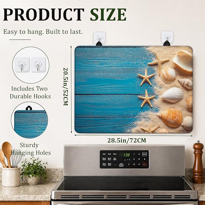 Beach Seashells Starfish Stove Top Cover Glass Cooktop Heat Resistant Cover,Ceramic Stove Top Covers Mat Prevents Scratching Stoves/Counter/Washer Protector,28.5x20.5 in