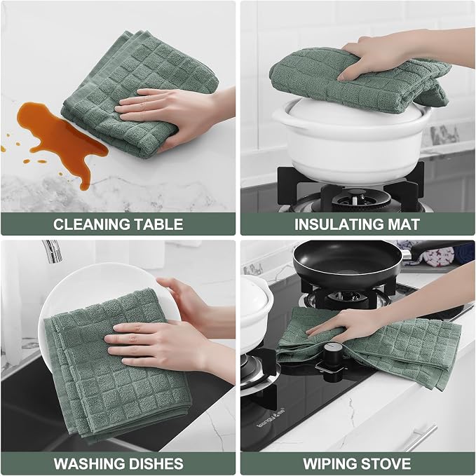 Homaxy Large Premium Cotton Kitchen Towels 16"x 28", 4 Pack, Sage Green | Natural Ring Spun 390 GSM Dish Towels, Super Absorbent Terry Kitchen Hand Towels, Soft Tea Towels with Hanging Loop