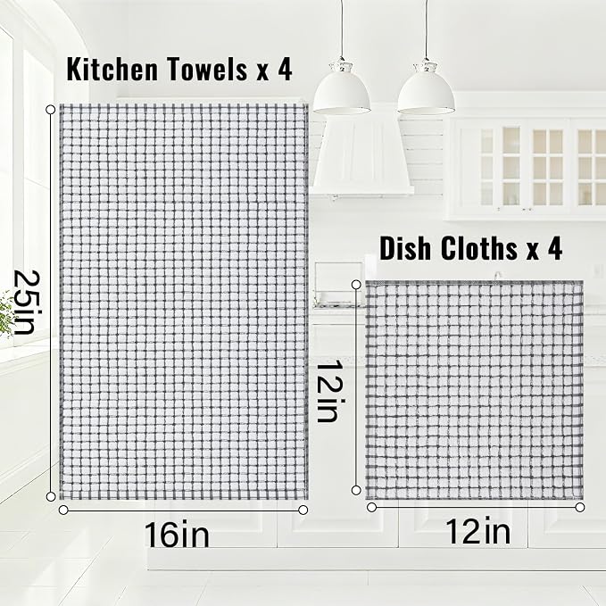 Homaxy Kitchen Towels and Dishcloths Set, Set of 16, Grey | Cotton Terry Kitchen Dish Towels, Super Soft and Absorbent Dish Cloths, 16 x 25 and 12 x 12 Inches