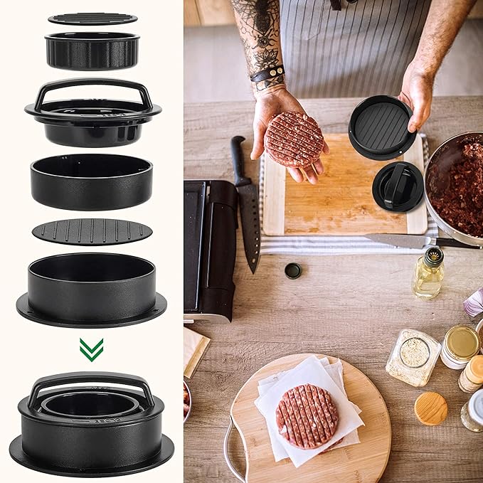Burger Press Hamburger Patty Maker Slider Press Stuffed Burger Patty Press Regular Burger Patties Cookery Mold 3 in 1 Non Stick Kitchen Barbecue Tool