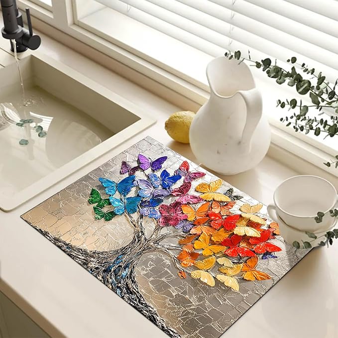 HOMETITUTE Colorful Butterfly Tree Stove Top Cover 28x20 Diatomite Mat