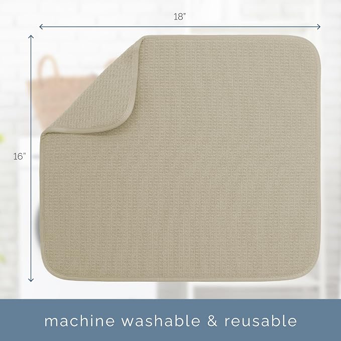S&T INC. Dish Drying Mat, 16" x 18", Large, Beige | Absorbent Microfiber, Kitchen Counter Mat for Dishes, Utensils, Pots and Pans, Machine Washable