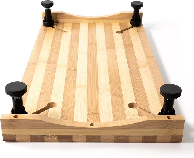 Ceaz Bamboo Cutting Board with Adjustable Legs - Raised Stovetop Cover, Wood Chopping Butcher Block with Juice Grooves for Kitchen, RV, Camper - Complete with Silicone Food Covers
