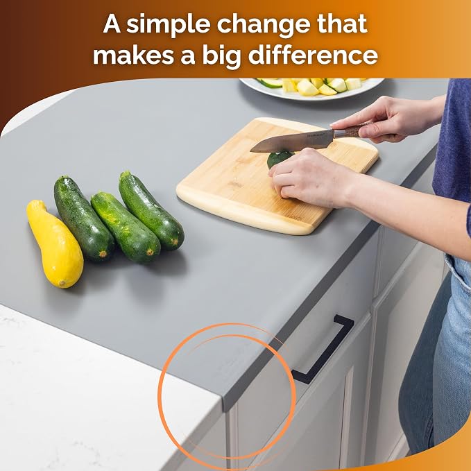 Silicone Mat for Kitchen Counter with "Edge Protection" – Quartz Countertop Protector Mats – Silicone Heat Resistant Mat – No Folds or Wrinkles – 1.5mm Thick, 24"x16", Gray