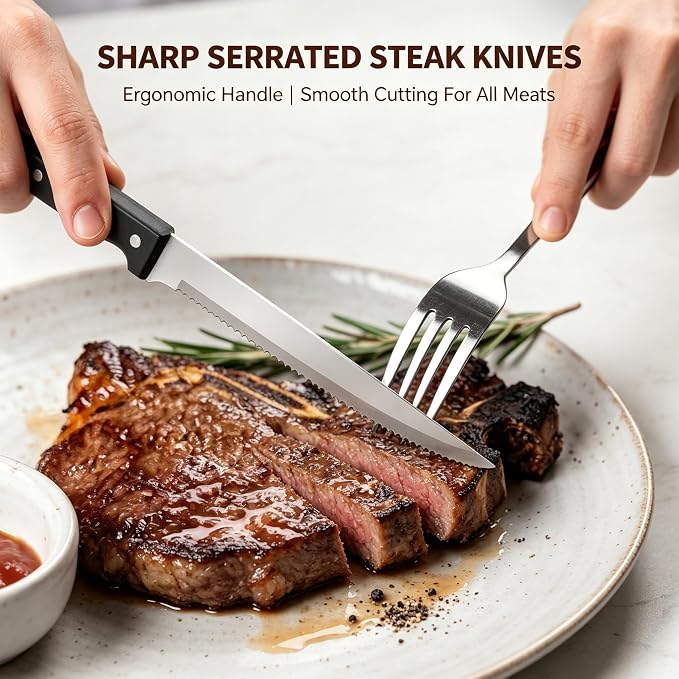 48-Piece Silverware Set for 8 with Steak Knives, Stainless Steel Flatware Set, 18/8 Food Grade Cutlery Set, Mirror Polished, Rust Resistant, Dishwasher Safe, Tableware Set for Home & Restaurant