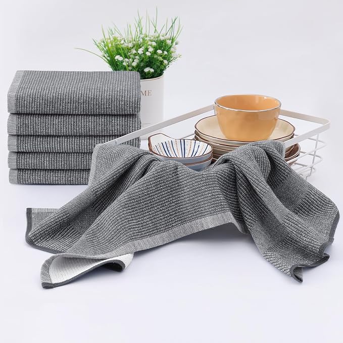 Homaxy 380 GSM Cotton Premium Kitchen Towels 8 Pack, 18"x 28", Grey | Flat and Terry Dish Towels, Highly Absorbent Tea Towel Set with Hanging Loop, Soft Utility Kitchen Hand Towels