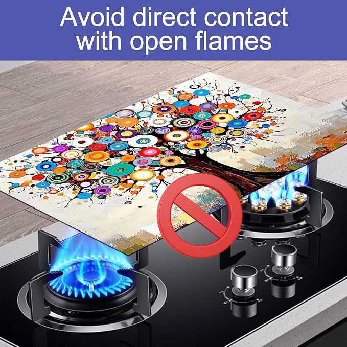 HOMETITUTE Vibrant Circle Tree Stove Top Cover 28x20 Abstract Art Mat