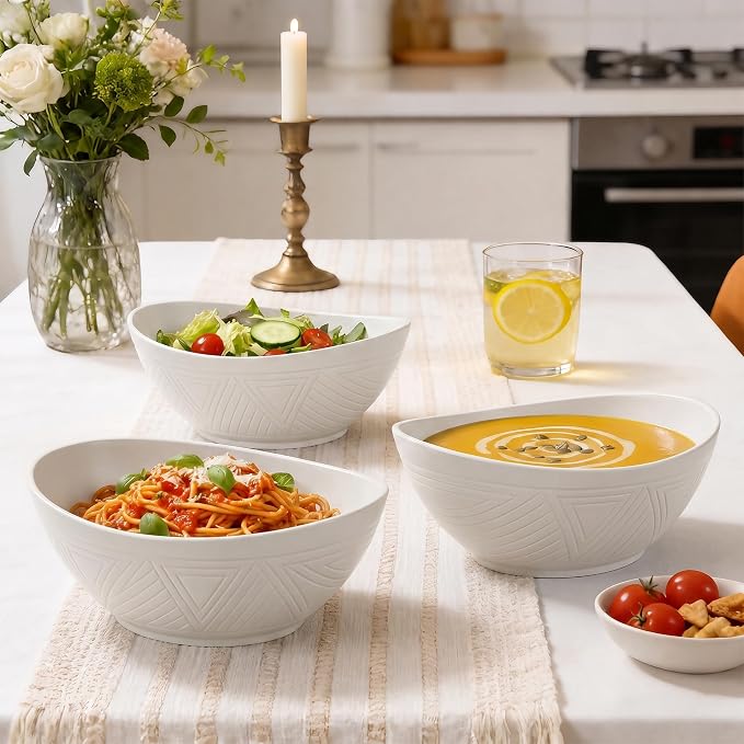 65 OZ Big Bowl Set - Wheat Straw Bowls Unbreakable Salad Bowls Set of 4, Plastic Bowl Reusable for Kitchen, Camping, Party, Popcorn, Microwave & Dishwasher Safe Bowl (White)