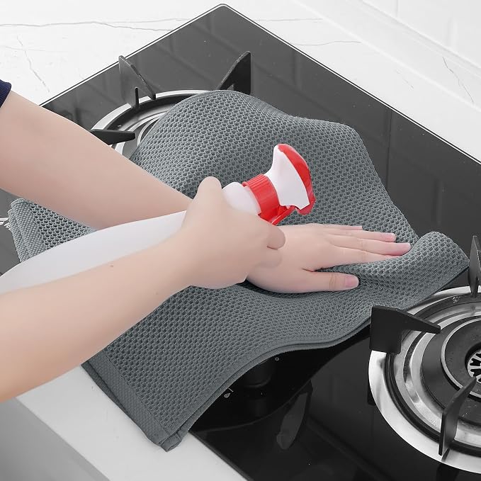 Homaxy 100% Cotton Waffle Weave Kitchen Dish Towels 4-Pack, Grey | 13 x 28 Inches, Ultra Soft Absorbent Dish Towels, Quick Drying Cleaning Towels